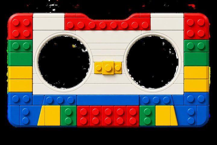Brick Deck cassette built from colorful toy bricks.